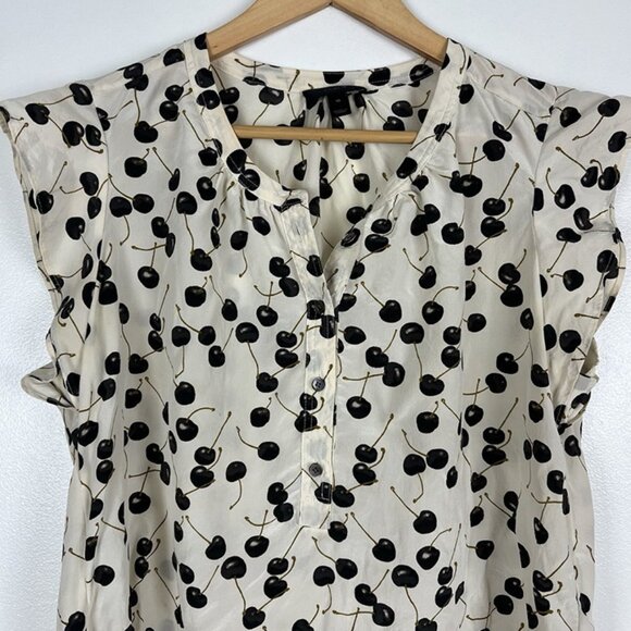 J. Crew Cherry Print Silk Top sz 10 Sleeveless Ruffle Ivory Capsule Office - Picture 2 of 10